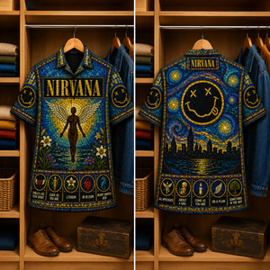 Nirvana Stained Glass Hawaiian Shirt - Unisex Music Collage Button Up