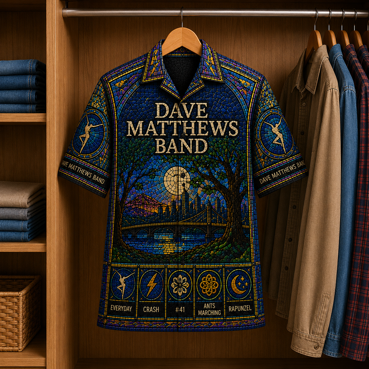 Dave Matthew Stained Glass Hawaiian Shirt - Unisex Music Collage Button Up