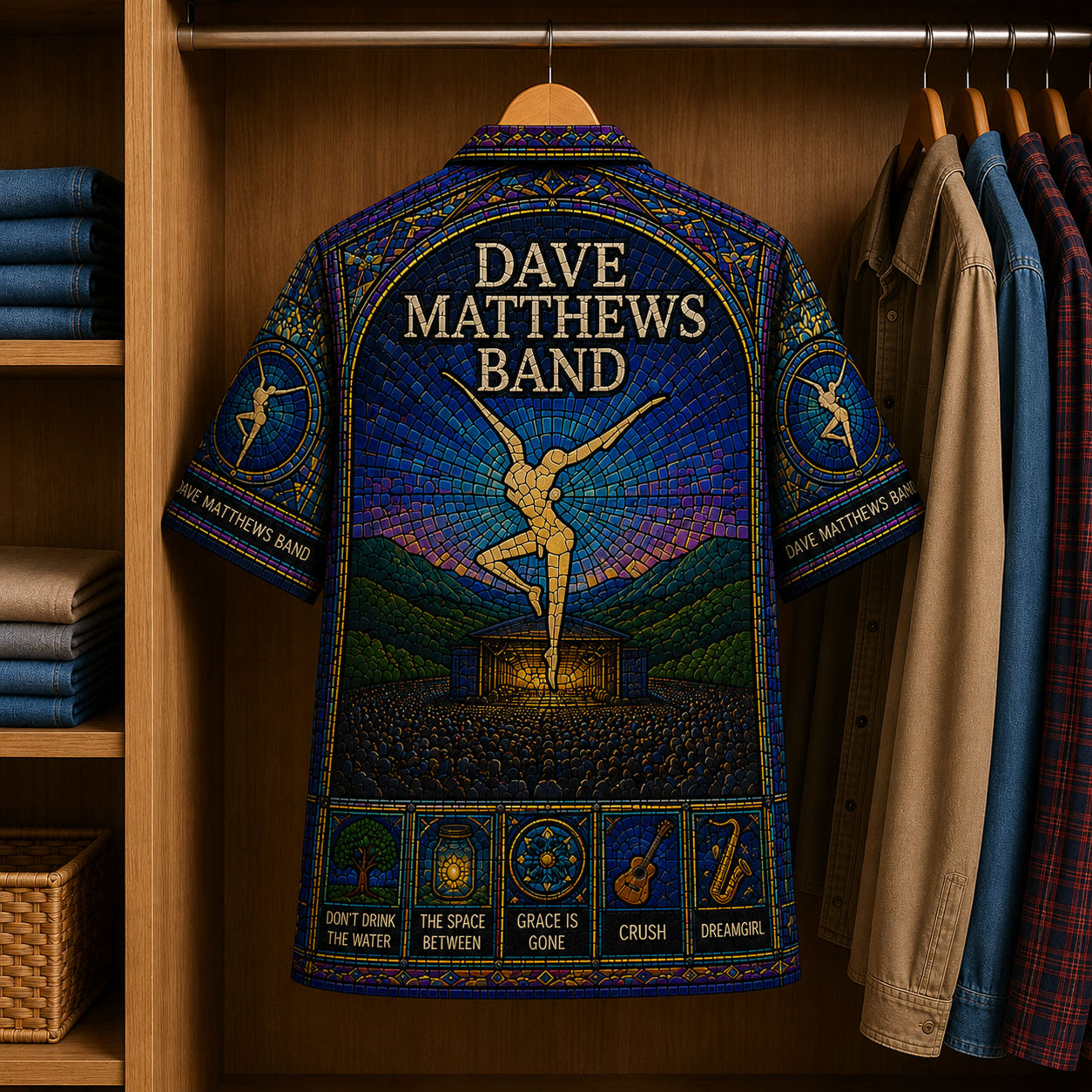 Dave Matthew Stained Glass Hawaiian Shirt - Unisex Music Collage Button Up
