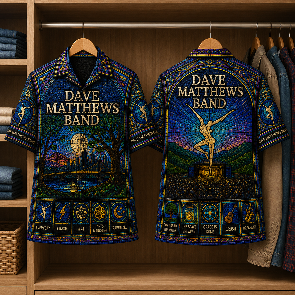 Dave Matthew Stained Glass Hawaiian Shirt - Unisex Music Collage Button Up