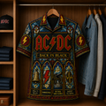 ACDC Stained Glass Hawaiian Shirt - Unisex Music Collage Button Up