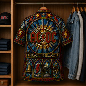 ACDC Stained Glass Hawaiian Shirt - Unisex Music Collage Button Up