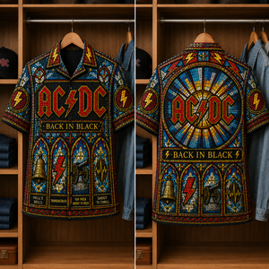 ACDC Stained Glass Hawaiian Shirt - Unisex Music Collage Button Up