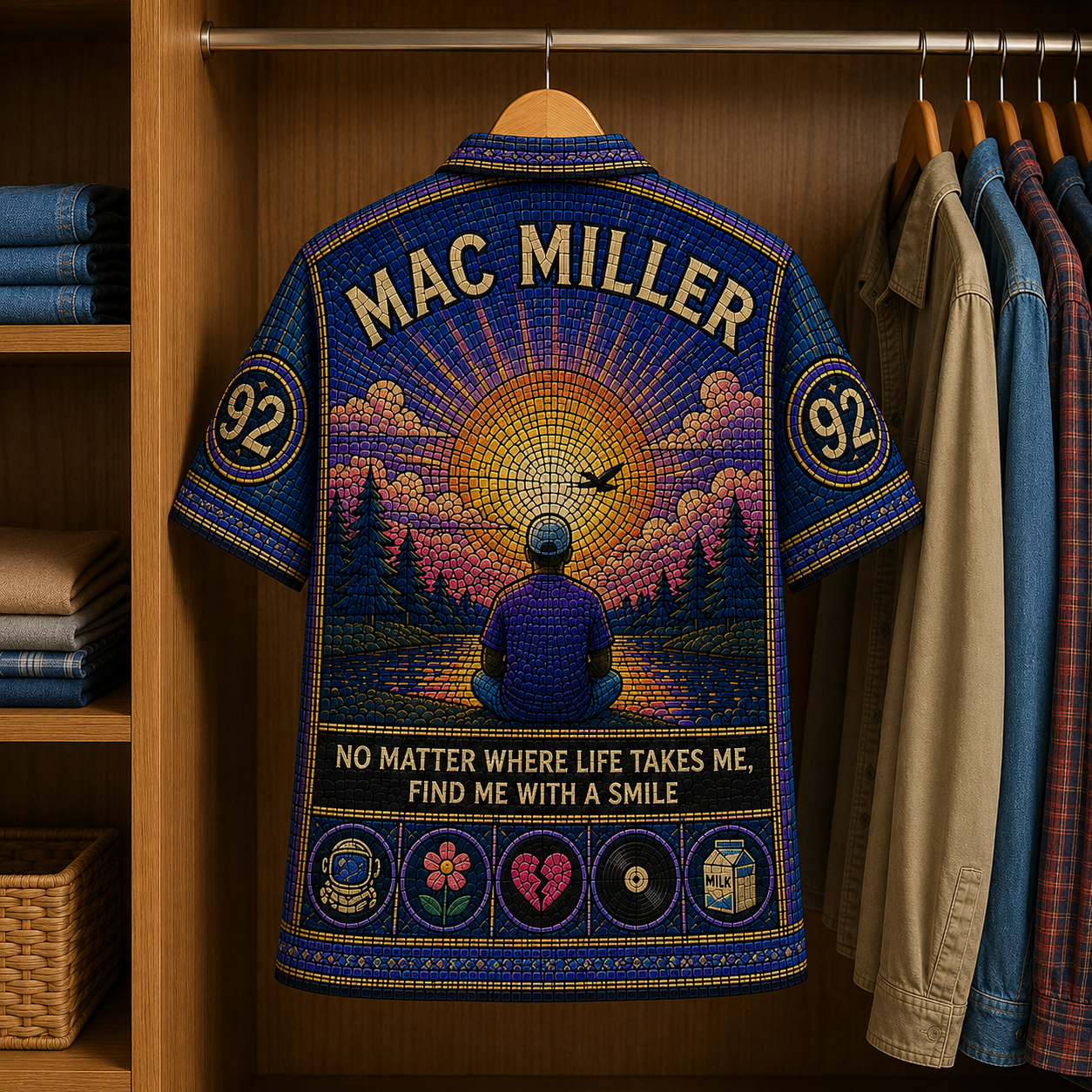Mac Miller Stained Glass Hawaiian Shirt - Unisex Music Collage Button Up