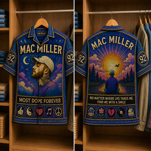 Mac Miller Stained Glass Hawaiian Shirt - Unisex Music Collage Button Up