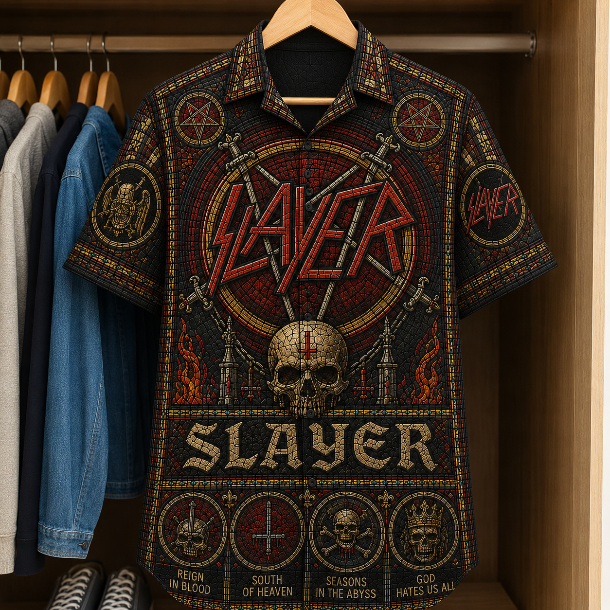 Slayer Stained Glass Hawaiian Shirt - Unisex Button Up