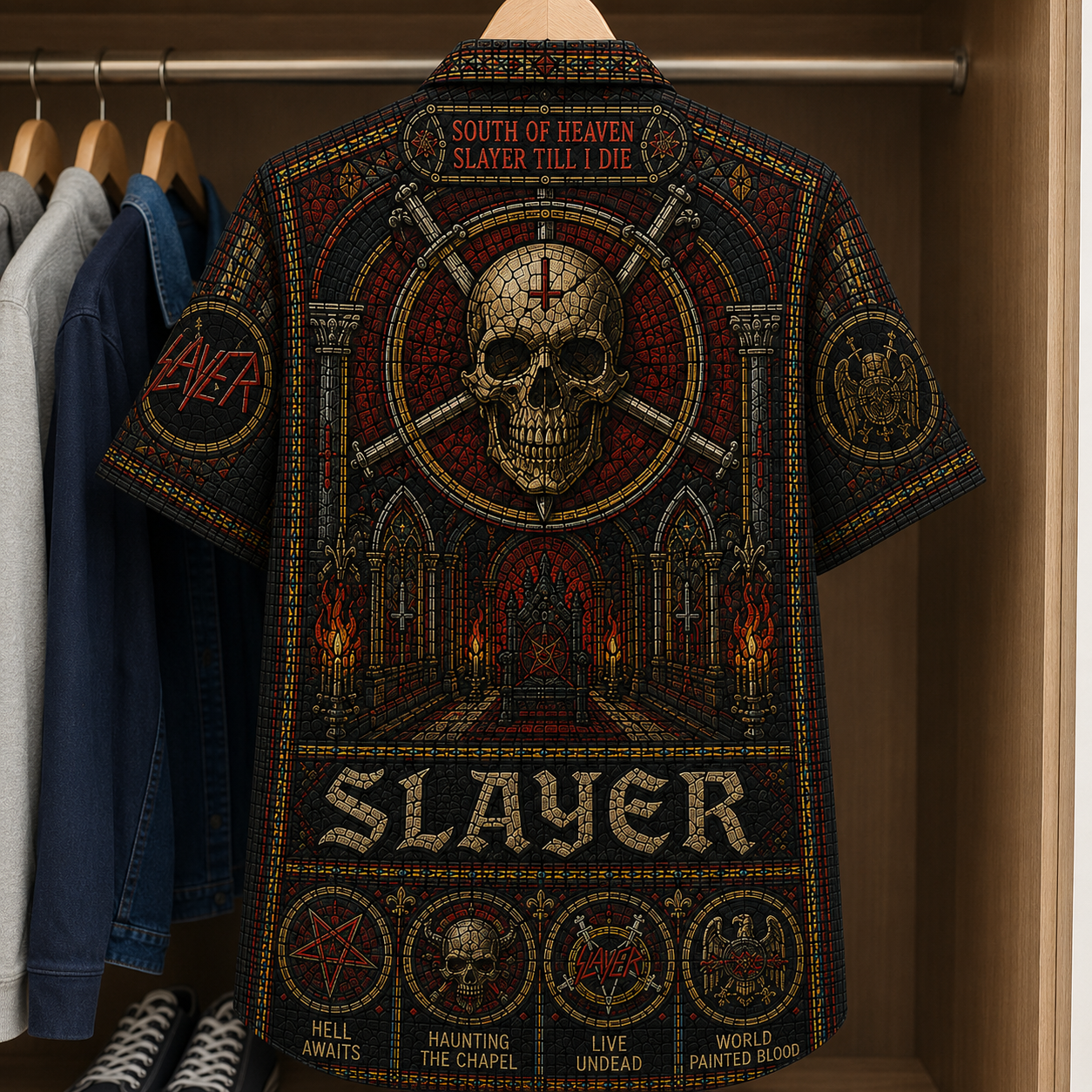 Slayer Stained Glass Hawaiian Shirt - Unisex Button Up