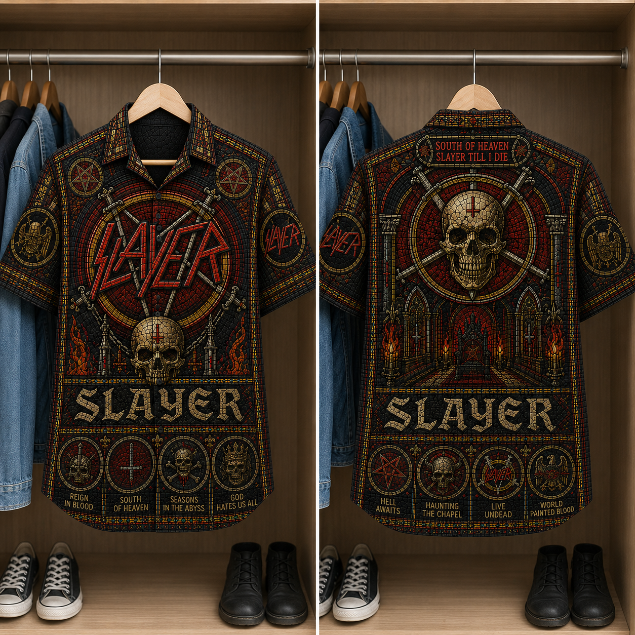 Slayer Stained Glass Hawaiian Shirt - Unisex Button Up