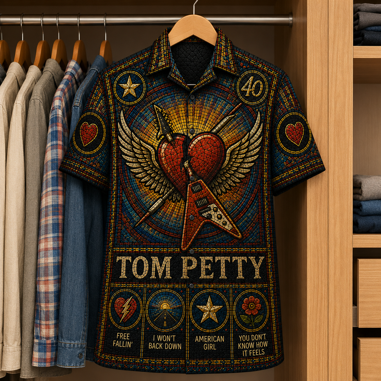 Tom Petty Stained Glass Hawaiian Shirt - Unisex Button Up