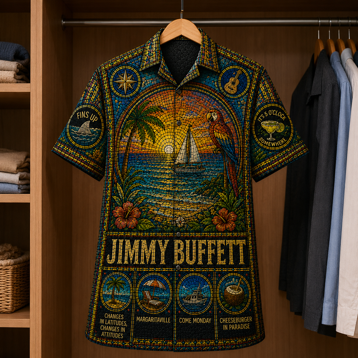 Jimmy Buffet Stained Glass Hawaiian Shirt - Unisex Button Up