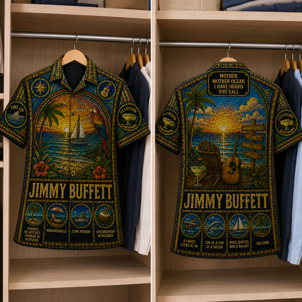 Jimmy Buffet Stained Glass Hawaiian Shirt - Unisex Button Up