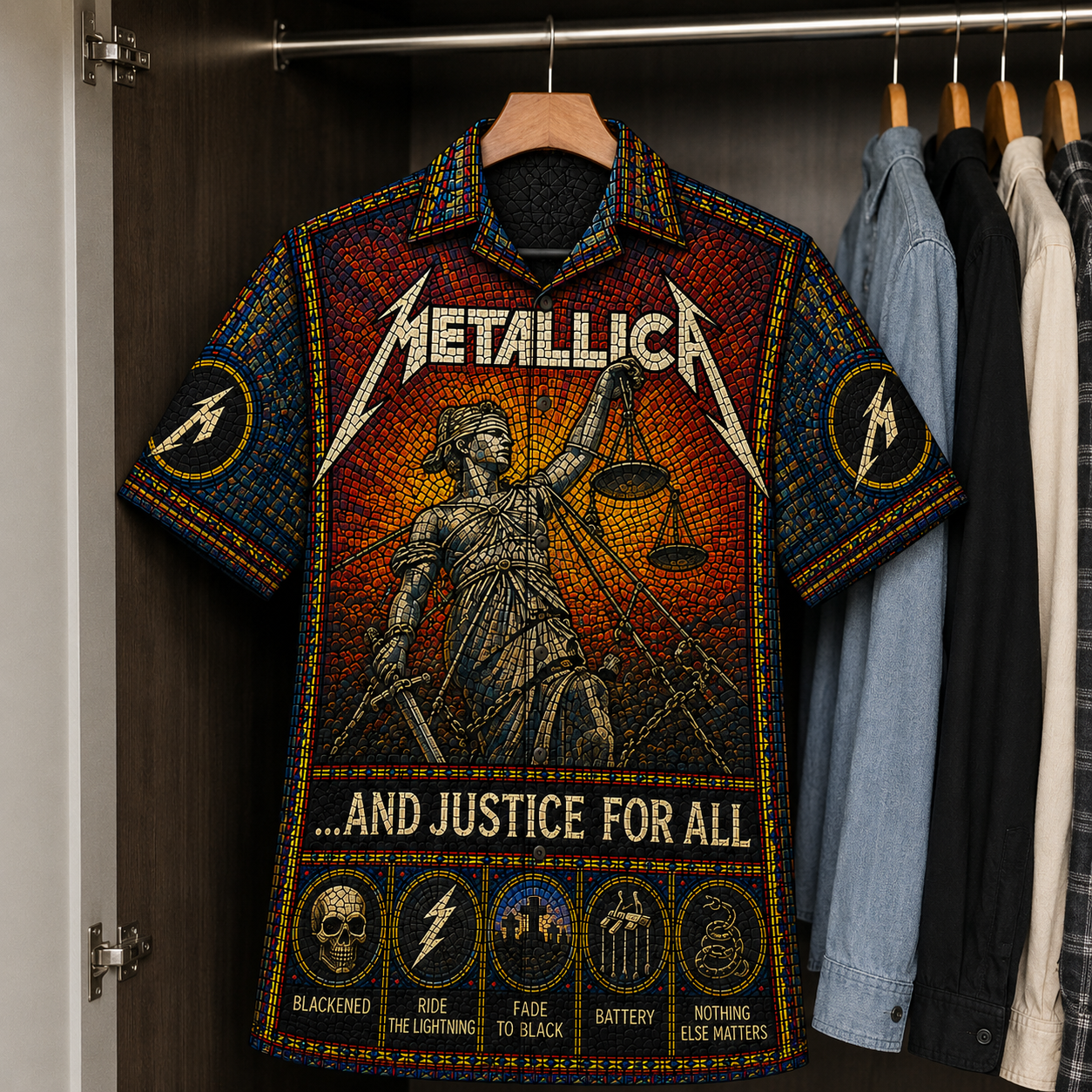 Metallica Stained Glass Hawaiian Shirt - Unisex Button Up