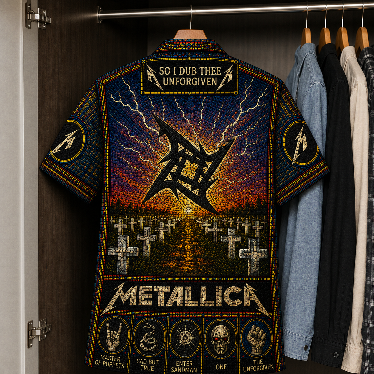 Metallica Stained Glass Hawaiian Shirt - Unisex Button Up