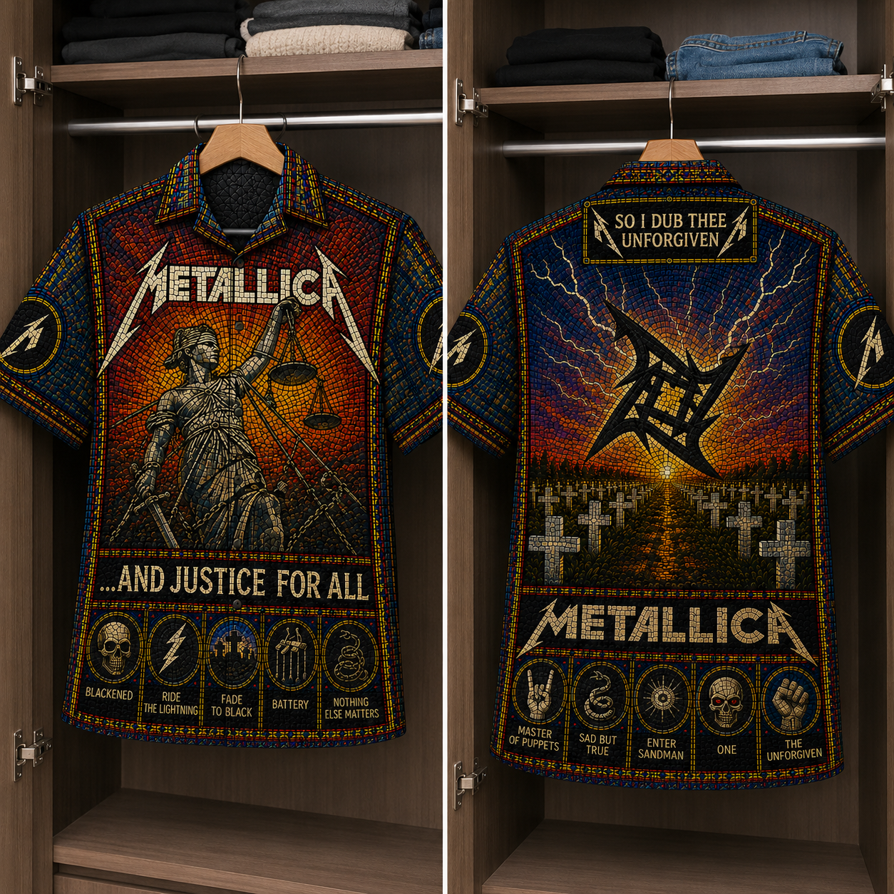 Metallica Stained Glass Hawaiian Shirt - Unisex Button Up