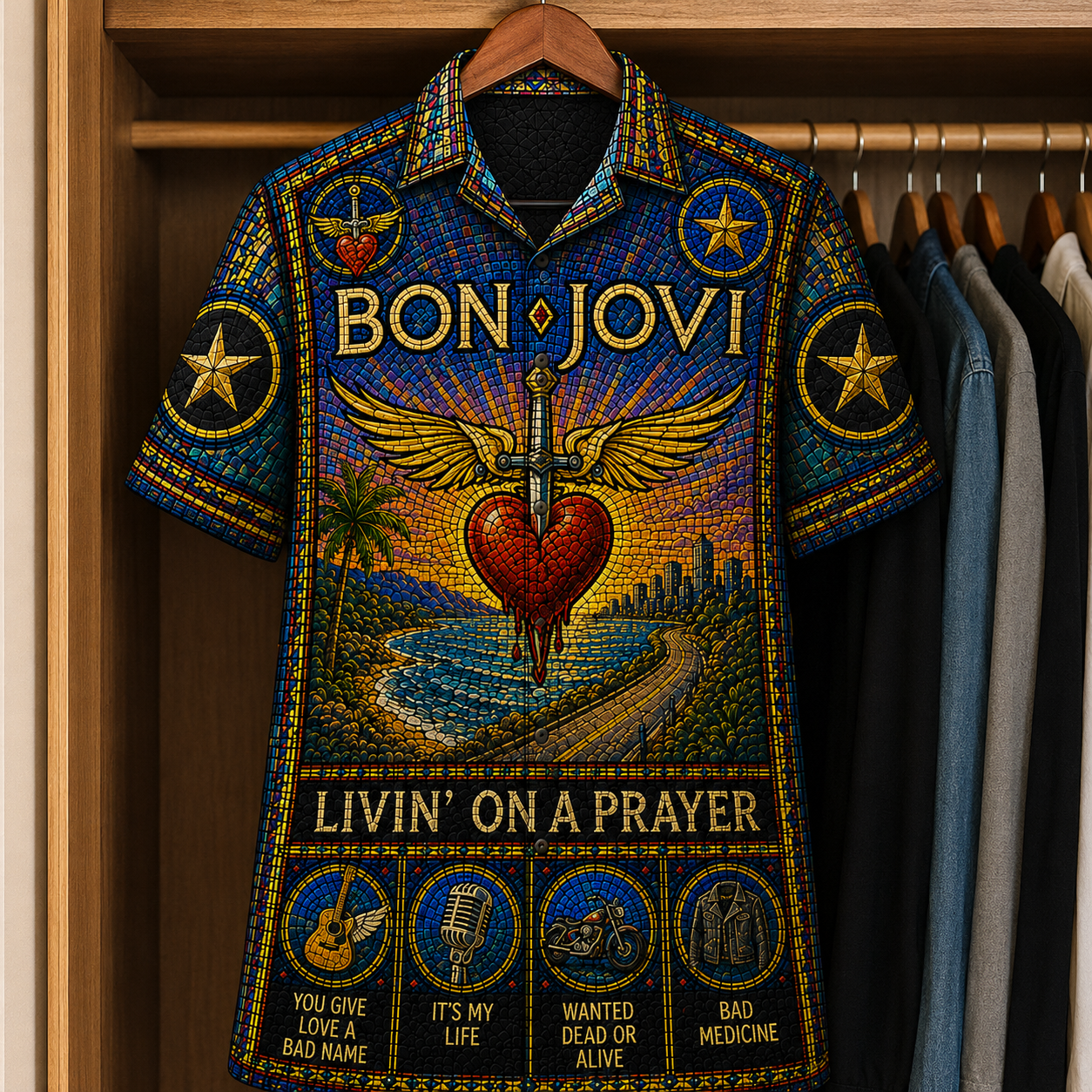 Bon Jovi Stained Glass Hawaiian Shirt - Unisex Button Up
