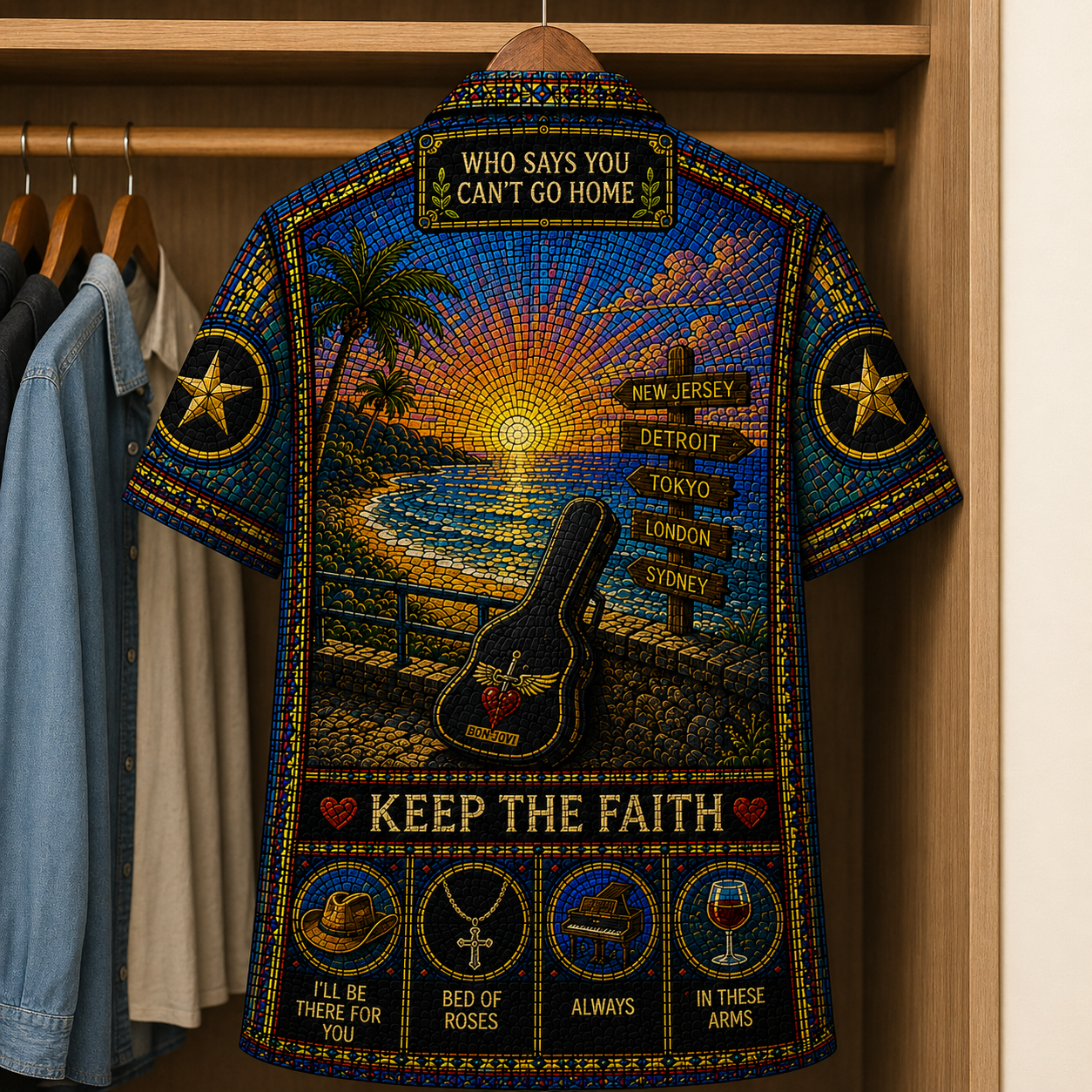 Bon Jovi Stained Glass Hawaiian Shirt - Unisex Button Up