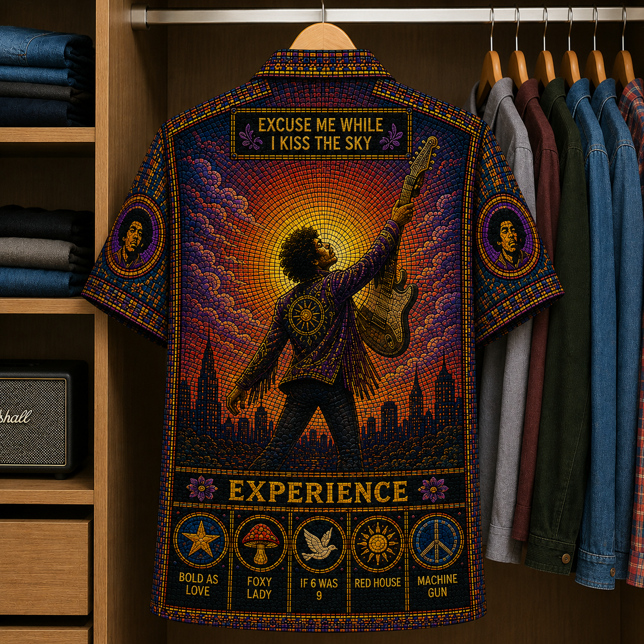 Jimi Hendrix Stained Glass Hawaiian Shirt - Unisex Button Up