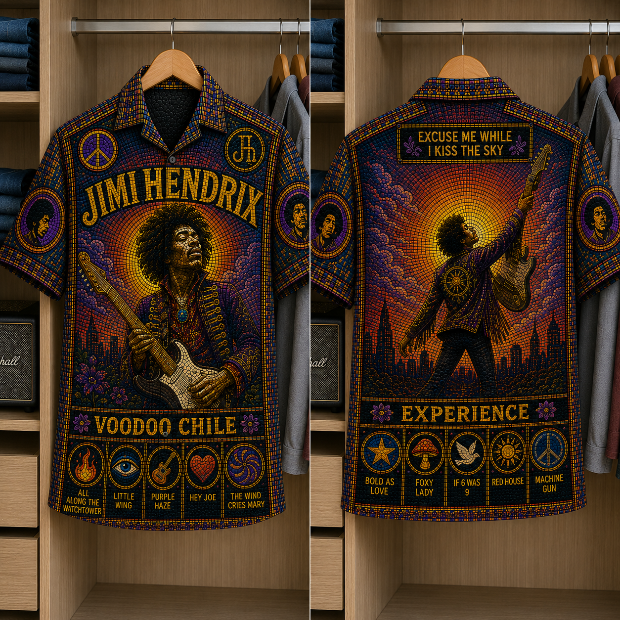 Jimi Hendrix Stained Glass Hawaiian Shirt - Unisex Button Up