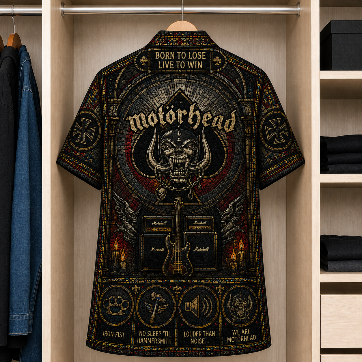 Motorhead Stained Glass Hawaiian Shirt - Unisex Button Up