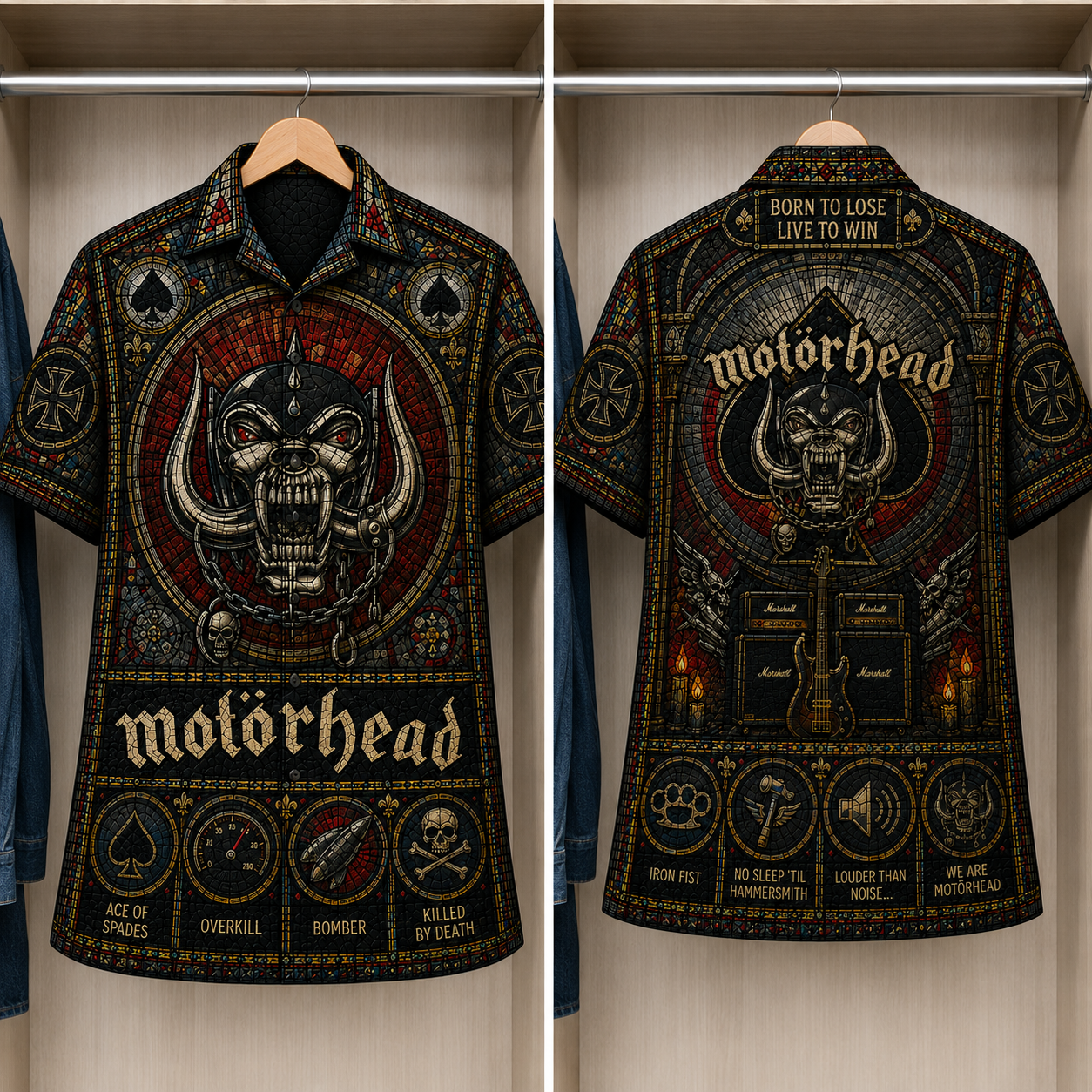 Motorhead Stained Glass Hawaiian Shirt - Unisex Button Up
