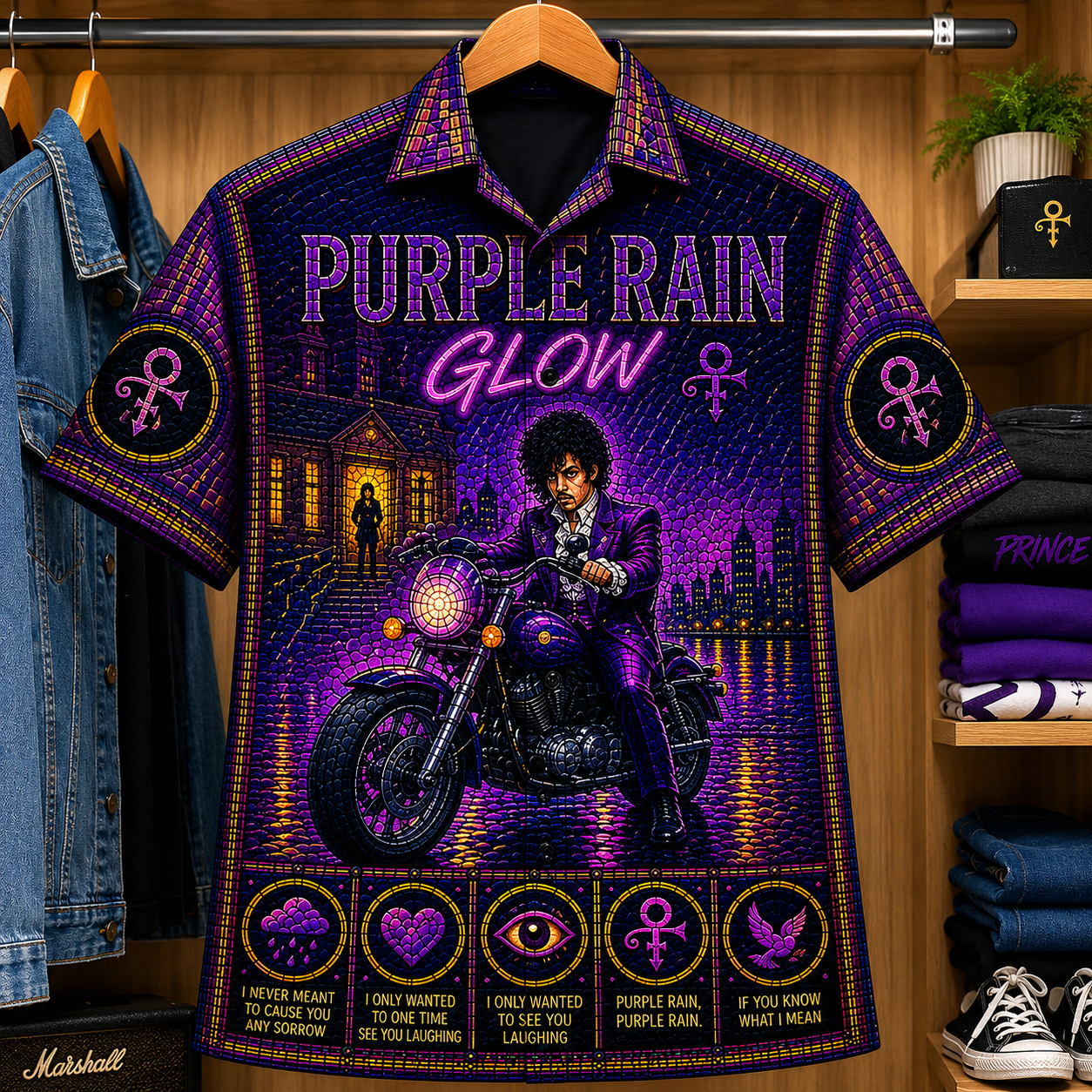 Purple Rain Stained Glass Hawaiian Shirt - Unisex Button Up