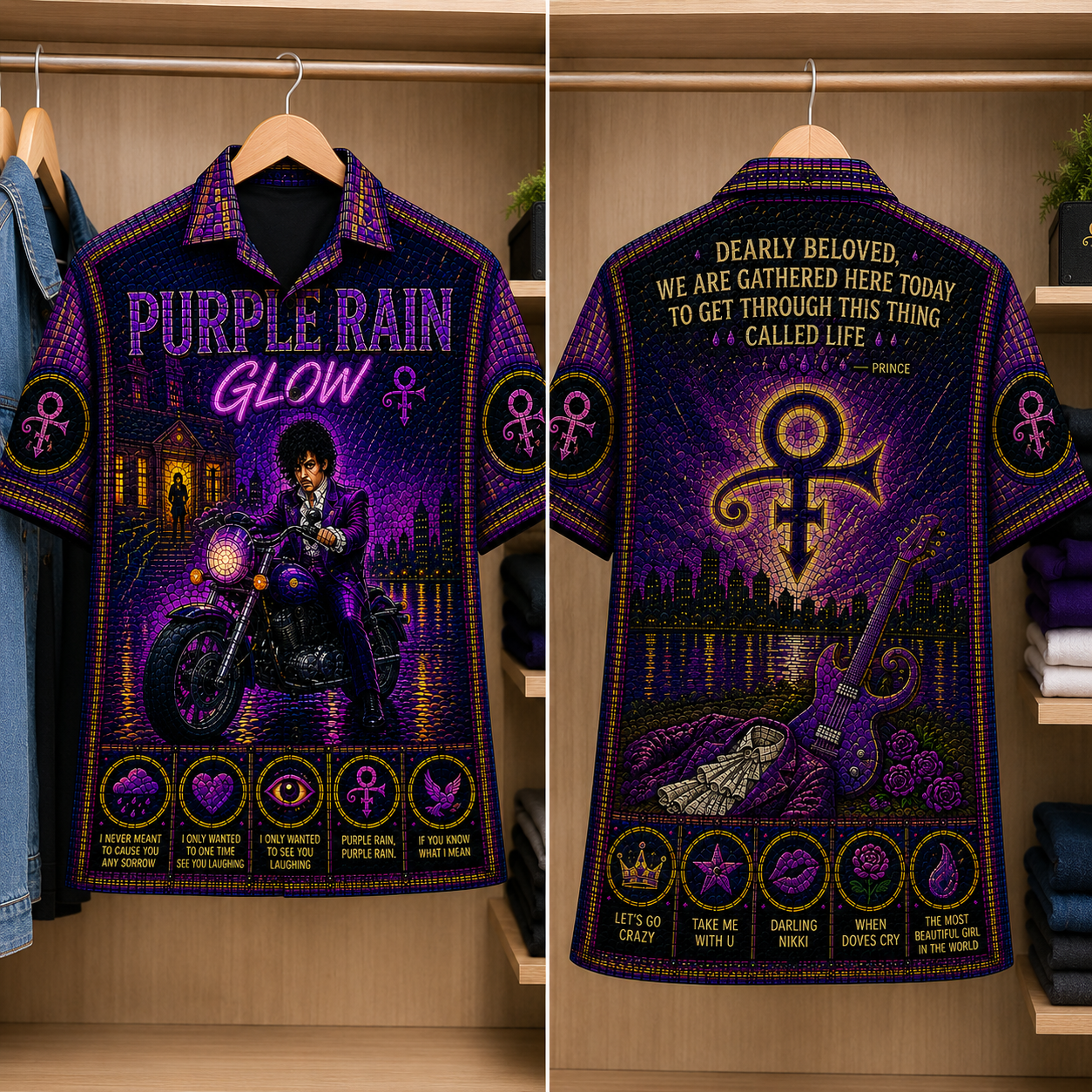 Purple Rain Stained Glass Hawaiian Shirt - Unisex Button Up