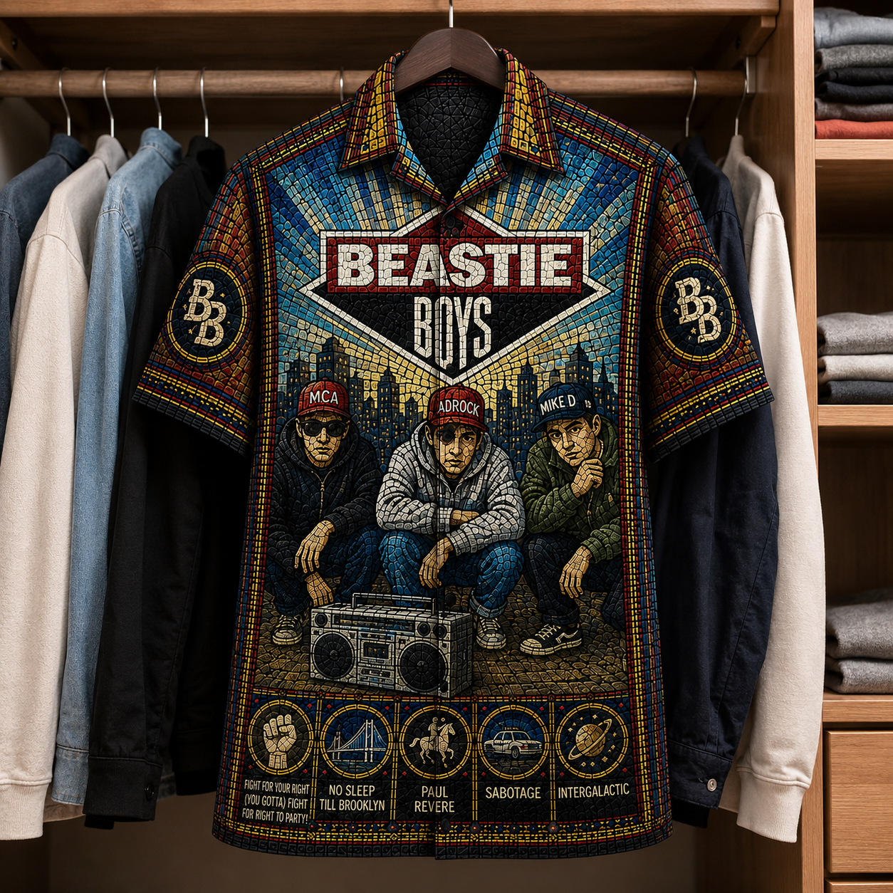 Beastie Boys Stained Glass Hawaiian Shirt - Unisex Button Up