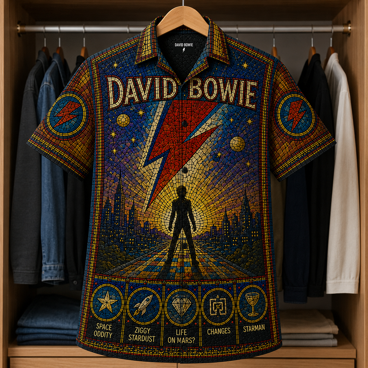David Bowie Stained Glass Hawaiian Shirt - Unisex Button Up