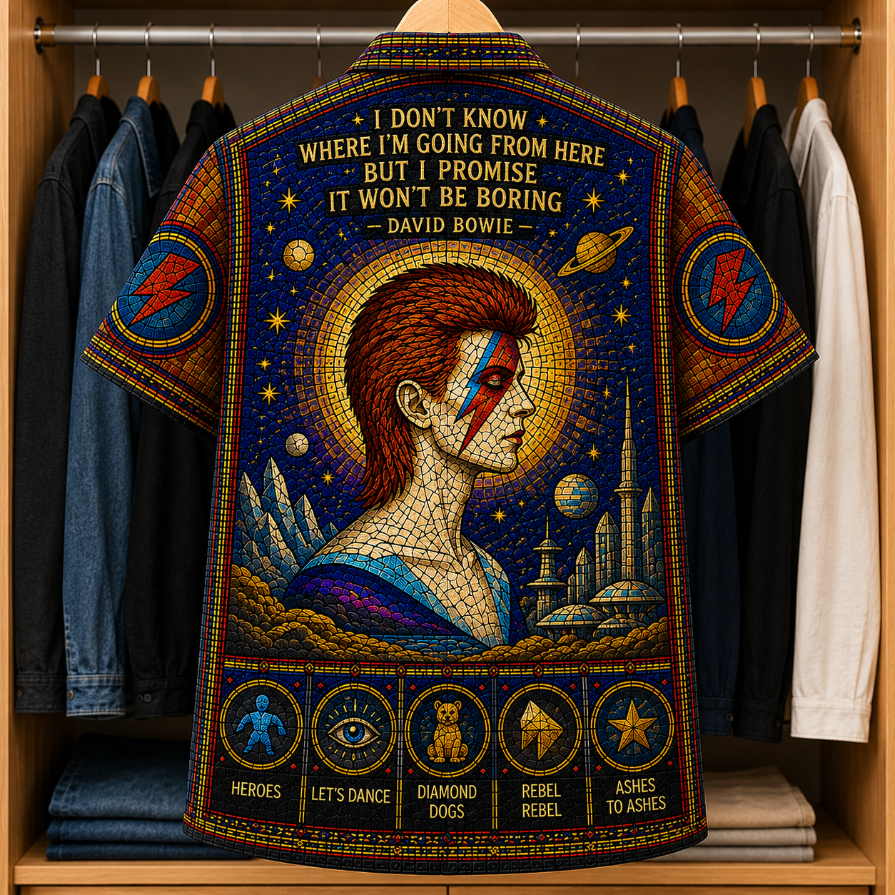 David Bowie Stained Glass Hawaiian Shirt - Unisex Button Up