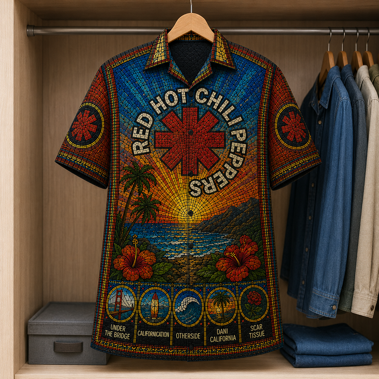Red Hot Chili Peppers Stained Glass Hawaiian Shirt - Unisex Button Up