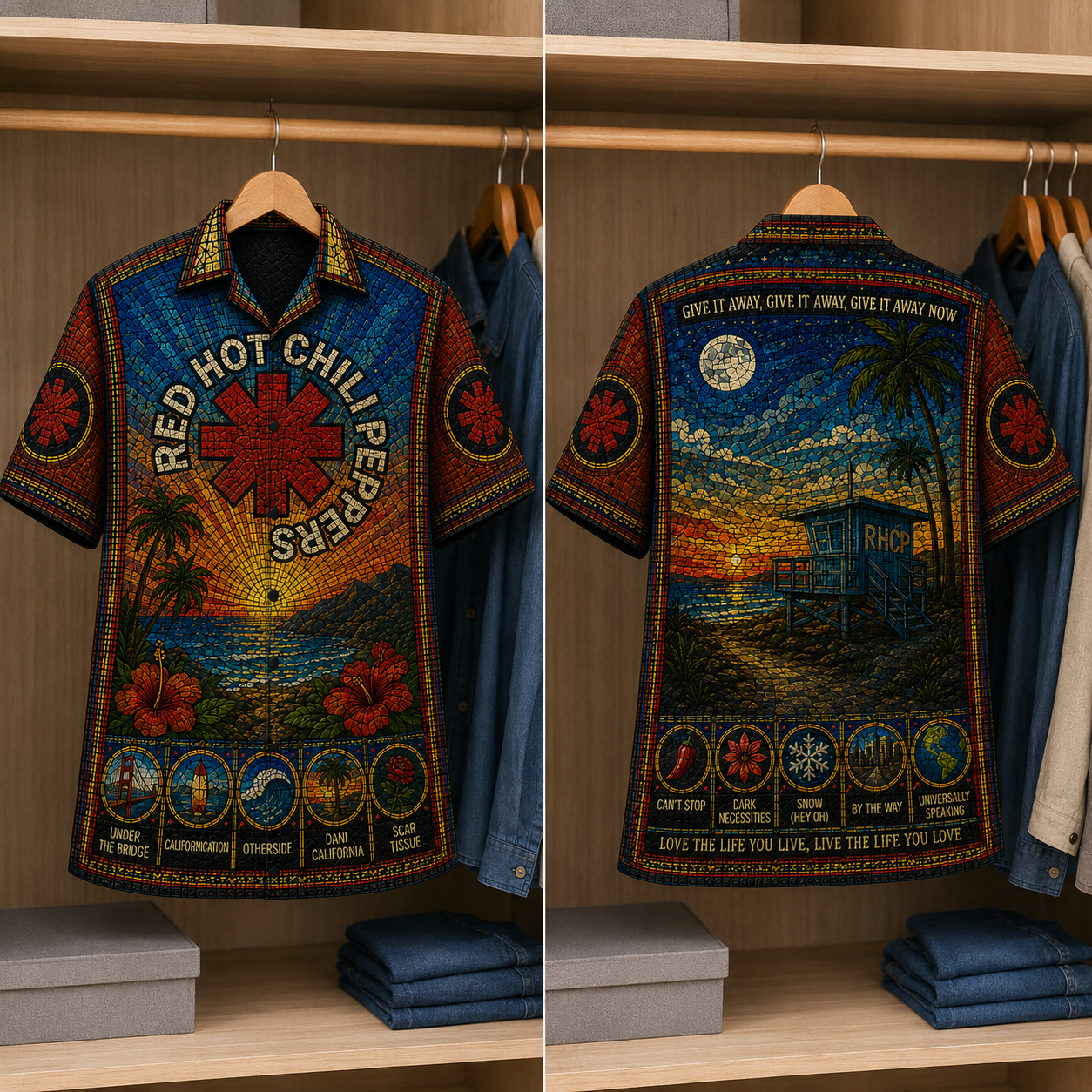 Red Hot Chili Peppers Stained Glass Hawaiian Shirt - Unisex Button Up
