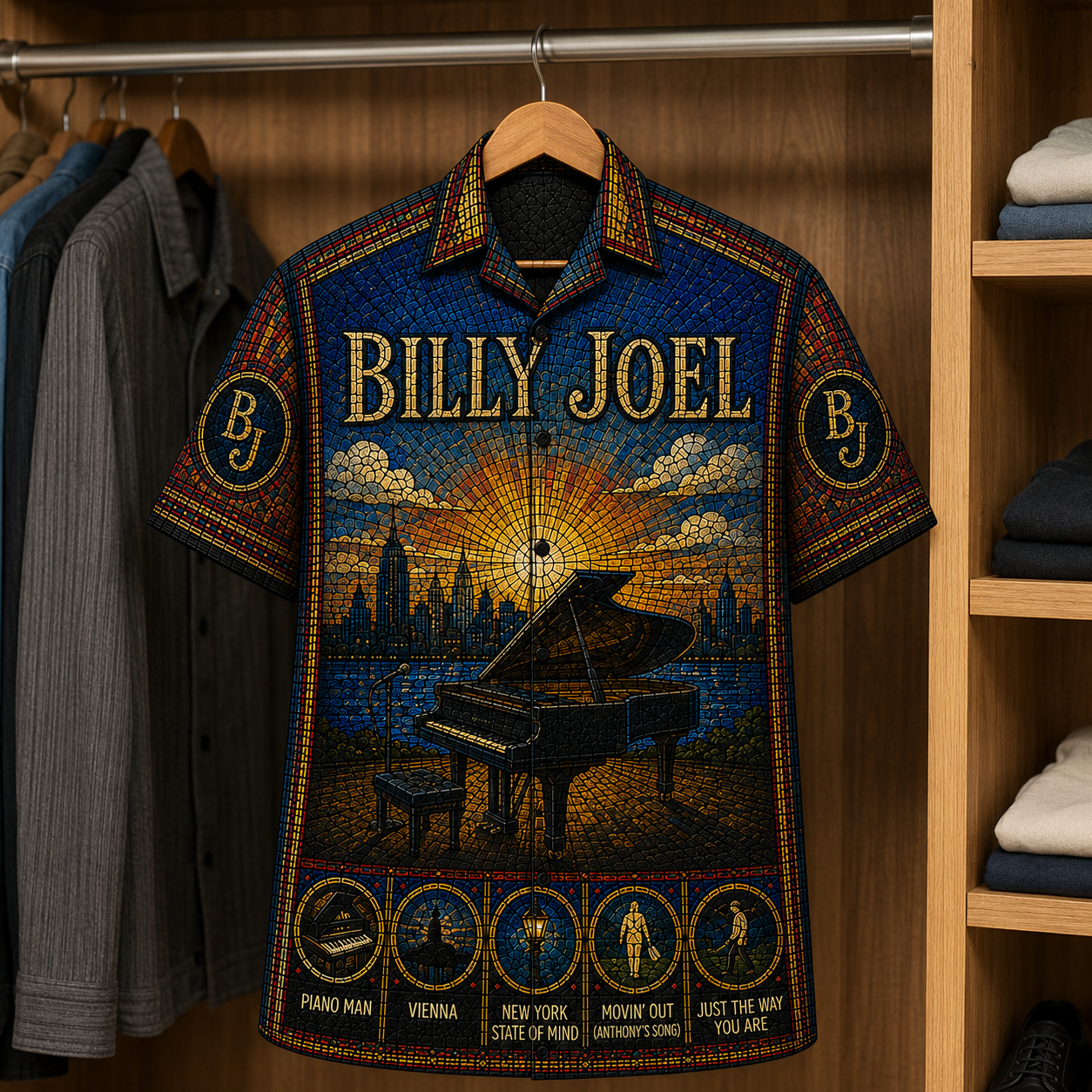 Billy Joel Stained Glass Hawaiian Shirt - Unisex Button Up