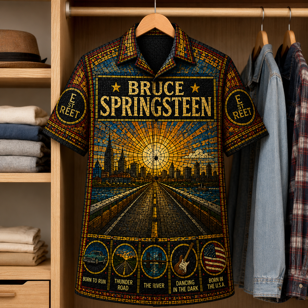 Bruce Springsteen Stained Glass Hawaiian Shirt - Unisex Button Up