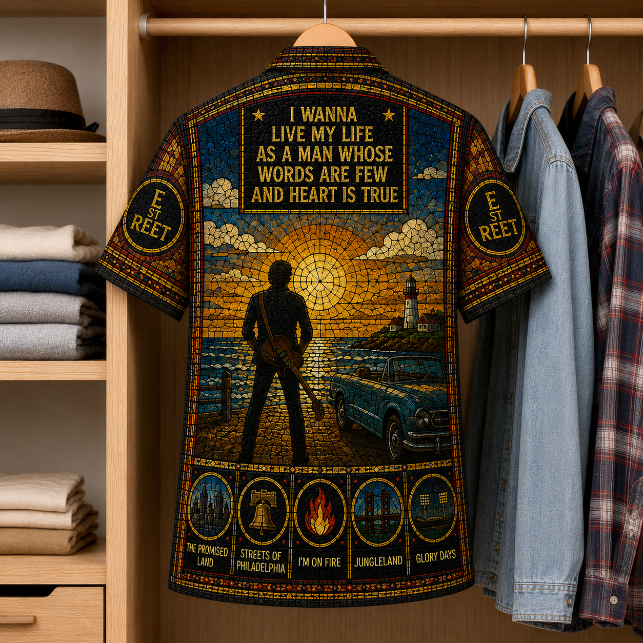 Bruce Springsteen Stained Glass Hawaiian Shirt - Unisex Button Up