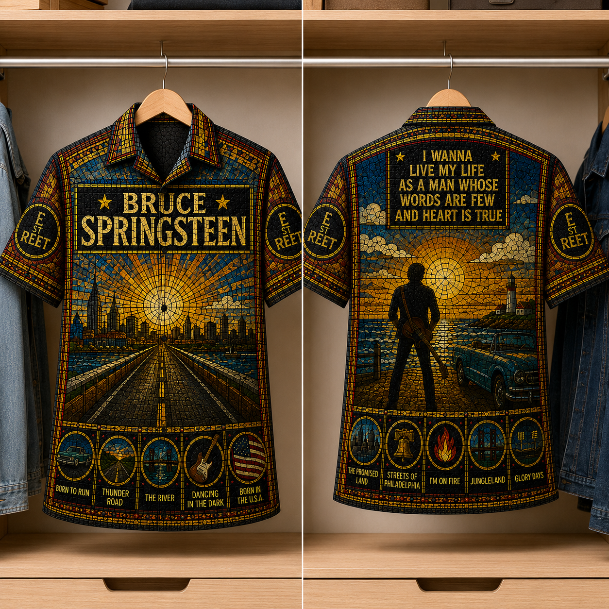 Bruce Springsteen Stained Glass Hawaiian Shirt - Unisex Button Up