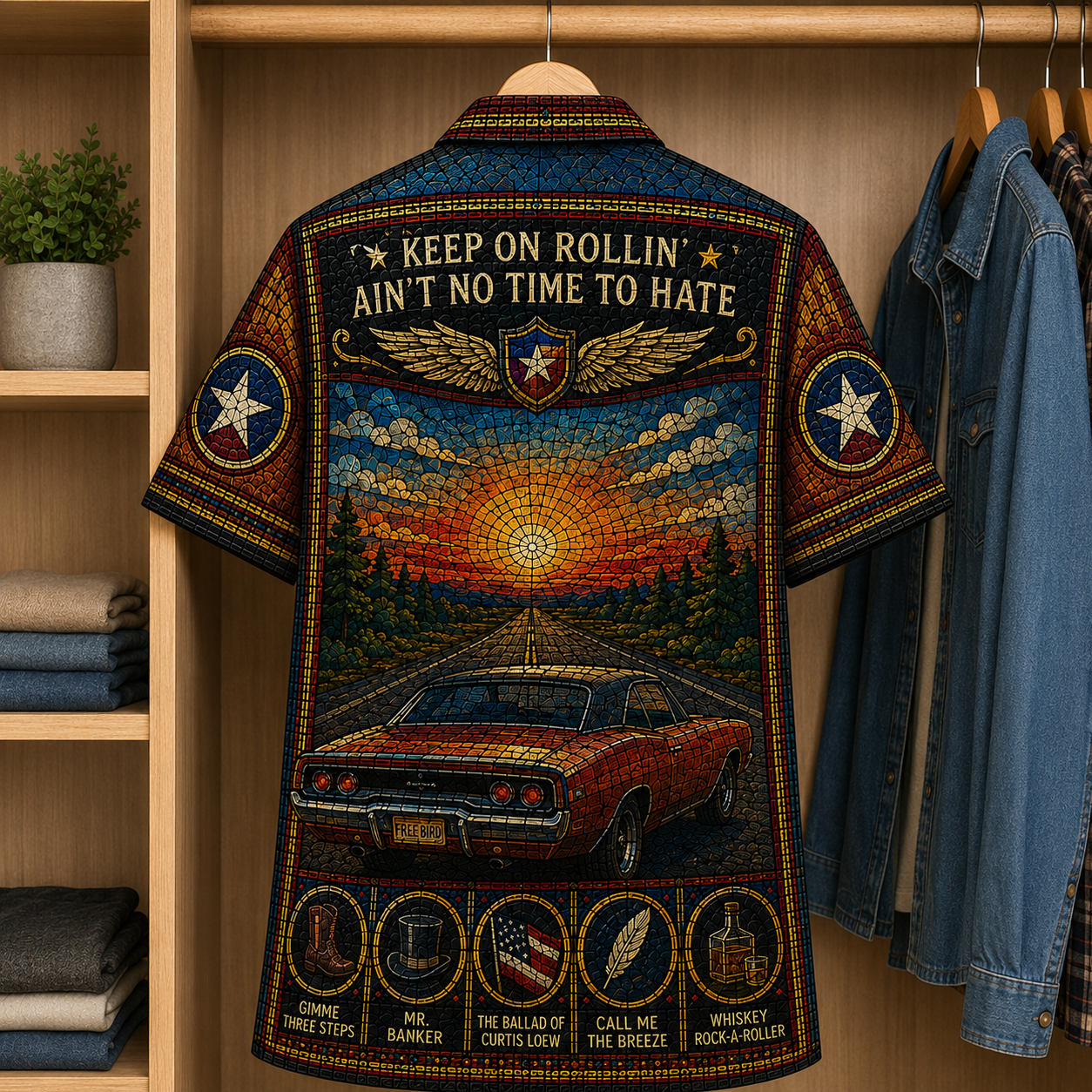 Lynyrd Skynyrd Stained Glass Hawaiian Shirt - Unisex Button Up