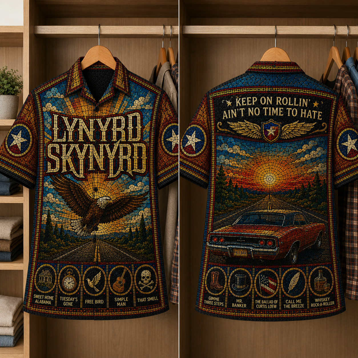 Lynyrd Skynyrd Stained Glass Hawaiian Shirt - Unisex Button Up