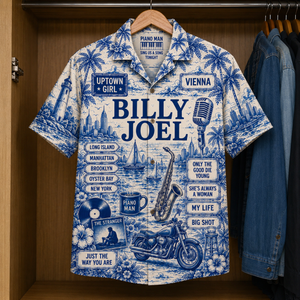 Billy Joel Tropical Blue Hawaiian Shirt - Unisex Music Collage Button Up