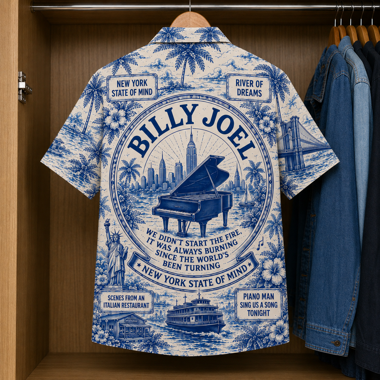 Billy Joel Tropical Blue Hawaiian Shirt - Unisex Music Collage Button Up