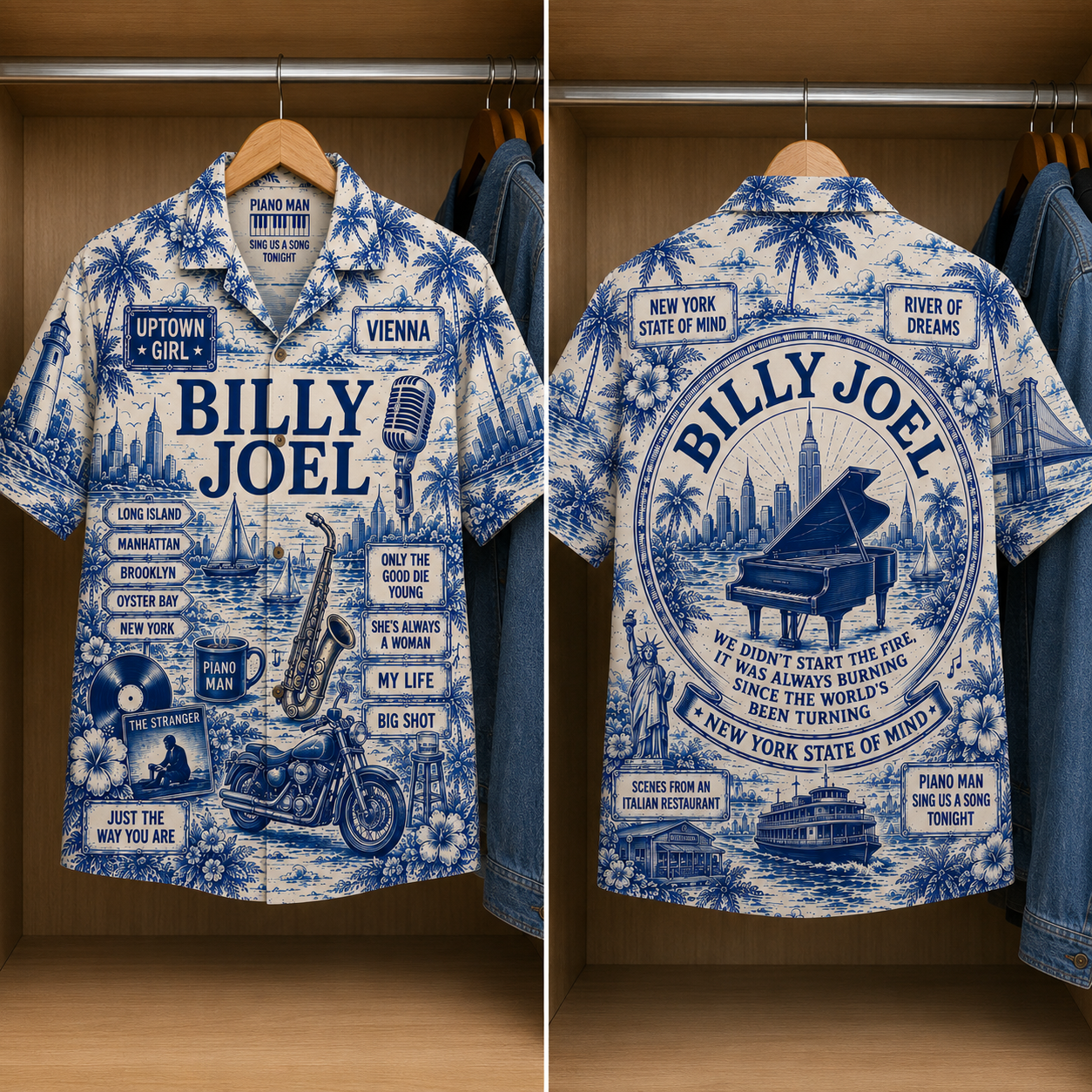 Billy Joel Tropical Blue Hawaiian Shirt - Unisex Music Collage Button Up