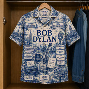 Bob Dylan Tropical Blue Hawaiian Shirt - Unisex Music Collage Button Up