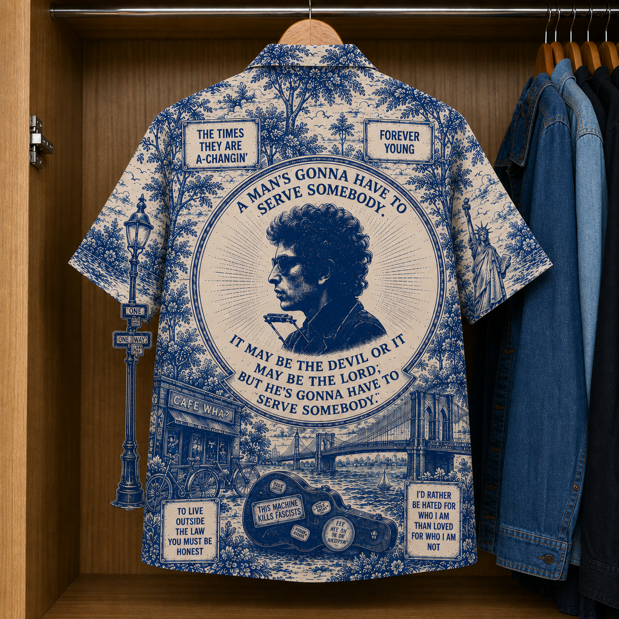 Bob Dylan Tropical Blue Hawaiian Shirt - Unisex Music Collage Button Up