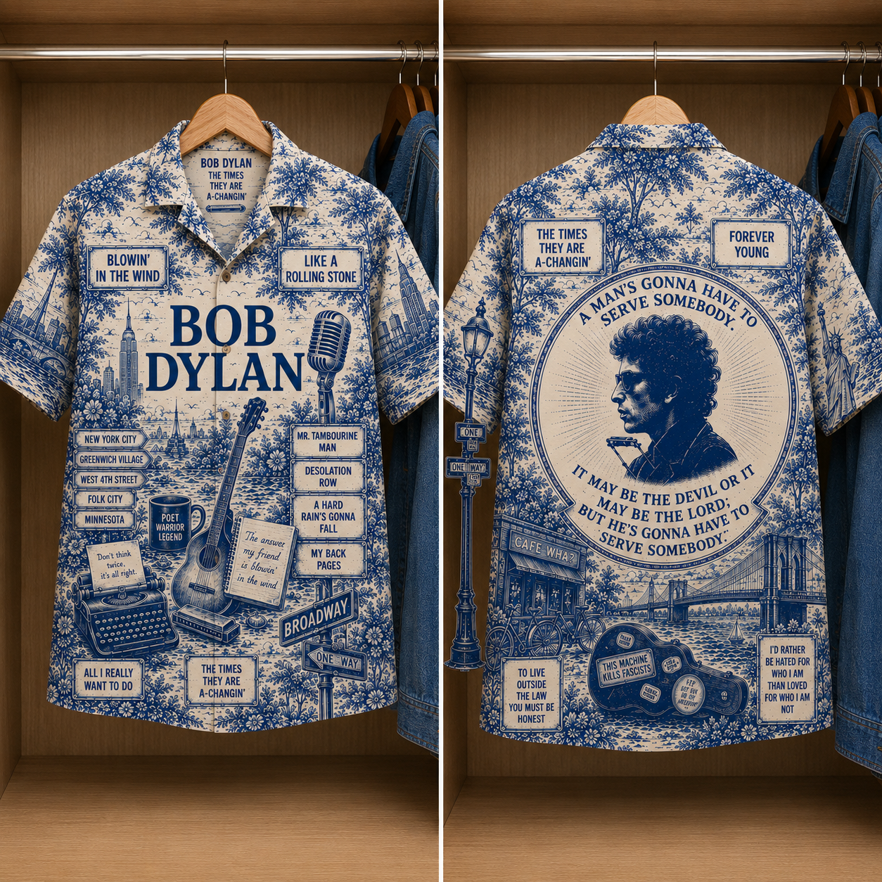Bob Dylan Tropical Blue Hawaiian Shirt - Unisex Music Collage Button Up