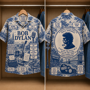 Bob Dylan Tropical Blue Hawaiian Shirt - Unisex Music Collage Button Up