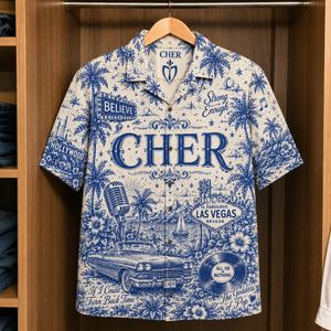 Cher Tropical Blue Hawaiian Shirt - Unisex Music Collage Button Up