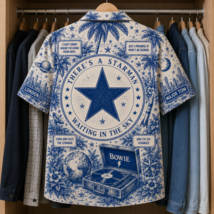 David Bowie Tropical Blue Hawaiian Shirt - Unisex Music Collage Button Up