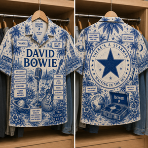 David Bowie Tropical Blue Hawaiian Shirt - Unisex Music Collage Button Up