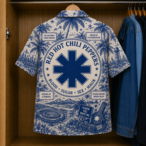 Red Hot Chili Peppers Tropical Blue Hawaiian Shirt - Unisex Music Collage Button Up