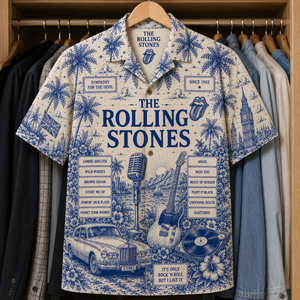 The Rolling Stone Special Edition Tropical Blue Hawaiian Shirt - Unisex Music Collage Button Up