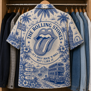 The Rolling Stone Special Edition Tropical Blue Hawaiian Shirt - Unisex Music Collage Button Up